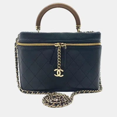 Pre-owned Chanel Black Leather Vanity Cosmetic Bag