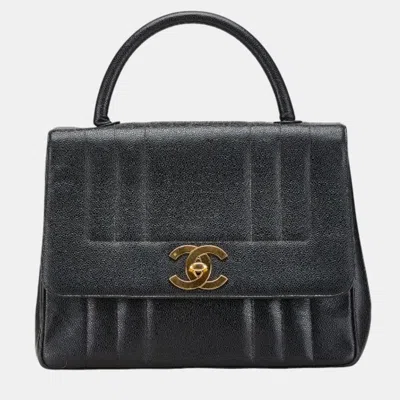 Pre-owned Chanel Mademoiselle Coco Mark Handbag Black Caviar Skin