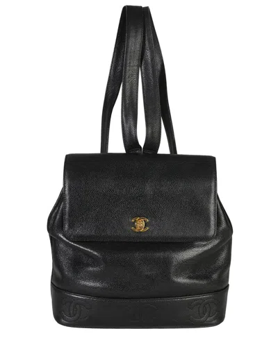 Pre-owned Chanel Black Leather Vintage 24k Triple Cc Flap Backpack (authentic Pre-loved)