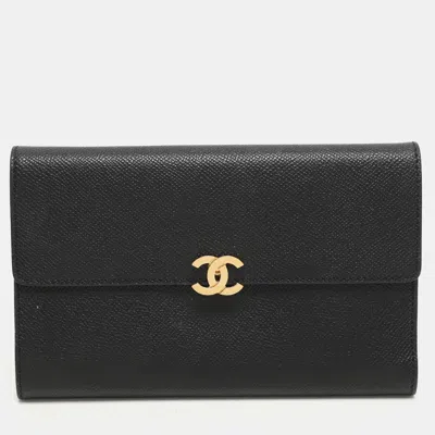 Pre-owned Chanel Black Leather Vintage Cc Flap Wallet