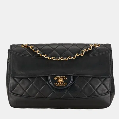 Pre-owned Chanel Black Leather Vintage Classic Flap Shoulder Bag With Wallet