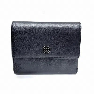Pre-owned Chanel Black Leather Wallet (tri-fold) ()