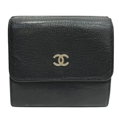 Pre-owned Chanel Black Leather Wallet (tri-fold) ()