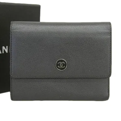 Pre-owned Chanel Black Leather Wallet (tri-fold) ()