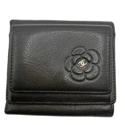 Pre-owned Chanel Black Leather Wallet (tri-fold) ()
