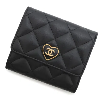Pre-owned Chanel Black Leather Wallet (tri-fold) ()