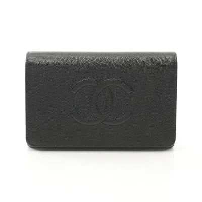 Pre-owned Chanel Black Leather Wallet (tri-fold) ()