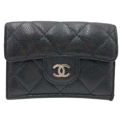 Pre-owned Chanel Black Leather Wallet (tri-fold) ()