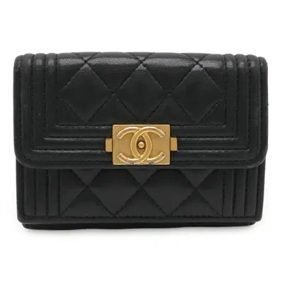 Pre-owned Chanel Black Leather Wallet (tri-fold) ()