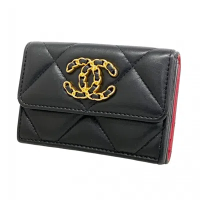 Pre-owned Chanel Black Leather Wallet (tri-fold) ()