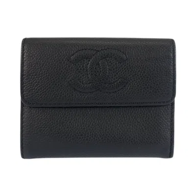Pre-owned Chanel Black Leather Wallet (tri-fold) ()