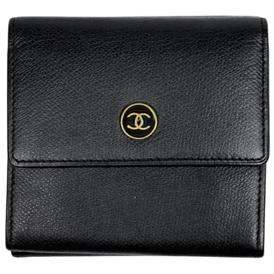 Pre-owned Chanel Black Leather Wallet (tri-fold) ()