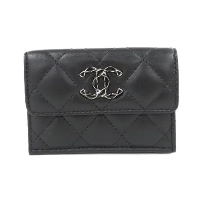 Pre-owned Chanel Black Leather Wallet (tri-fold) ()