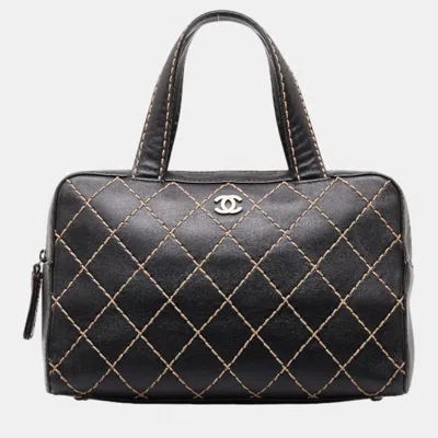 Pre-owned Chanel Black Leather Wild Stitch Tote Bag
