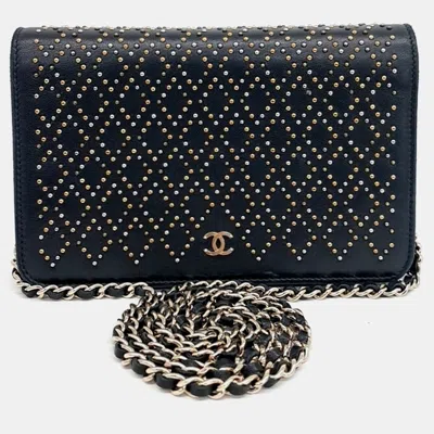 Pre-owned Chanel Black Leather Woc Studded Mini Crossbody Bag