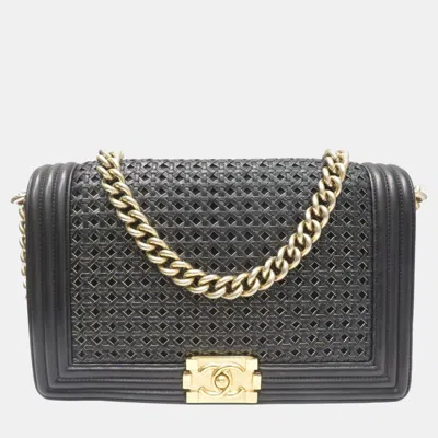 Pre-owned Chanel Black Leather Woven Boy Bag