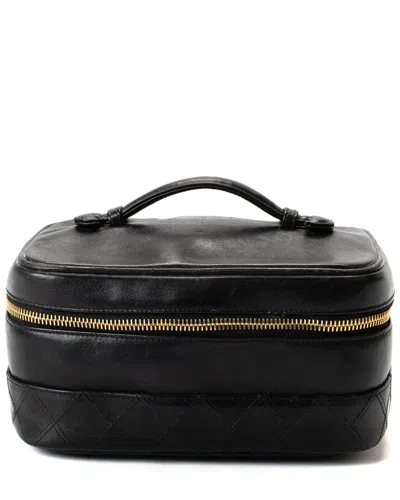 Pre-owned Chanel Black Leather Zip Around Cosmetic Case (authentic )