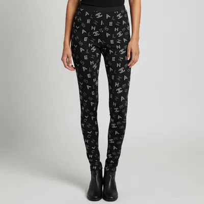 Pre-owned Chanel Black Lesage Letter Print Neoprene Leggings M