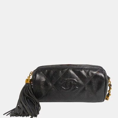Pre-owned Chanel Black Lizard Cc Matelasse Mini Bag