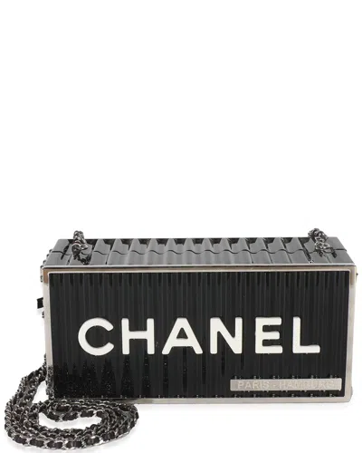 Pre-owned Chanel Black Lucite Paris Hamburg Minaudiere Shipping Container Clutch (authentic Pre-loved)