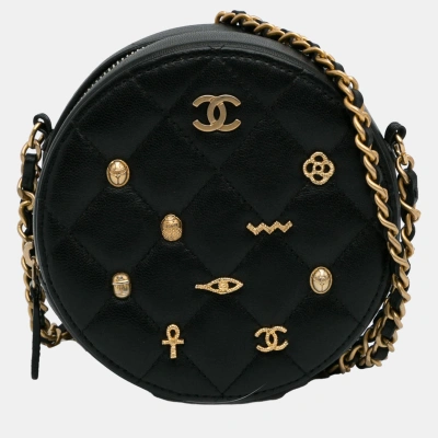 Pre-owned Chanel Black Lucky Charms Round Crossbody Bag