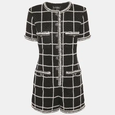 Pre-owned Chanel Black Lurex Tweed Button Detail Playsuit M