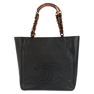 Pre-owned Chanel Black Marble Leather Shoulder Bag Tote Bag ()