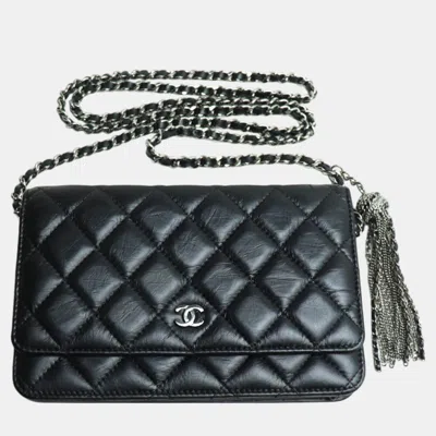 Pre-owned Chanel Black Matelasse Calf Chain Wallet Bag