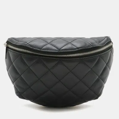 Pre-owned Chanel Black Matelasse Lambskin Leather Body Waist Pouch Belt Bag