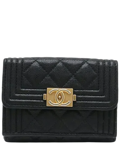 Pre-owned Chanel Black Matelasse Leather Boy Small Flap Wallet (authentic Pre-loved)