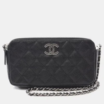 Pre-owned Chanel Black Matelasse Leather Chain Shoulder Crossbody Bag Purse Cc