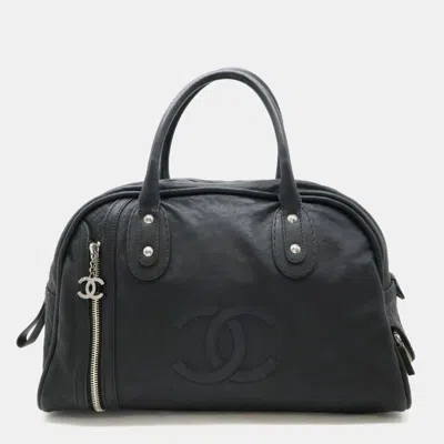 Pre-owned Chanel Black Matelasse Leather Coco Mark Boston Travel Bag