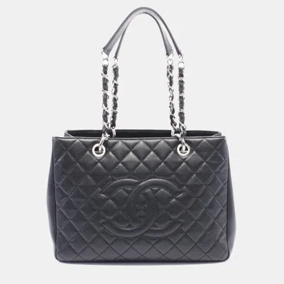 Pre-owned Chanel Black Matelasse Leather Grand Shopping Gst Tote Chain Bag