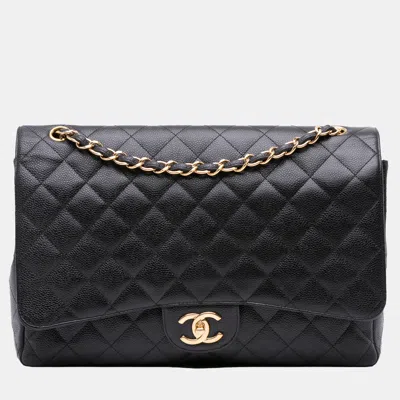 Pre-owned Chanel Black Maxi Classic Caviar Double Flap
