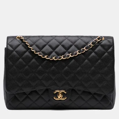 Pre-owned Chanel Black Maxi Classic Caviar Double Flap