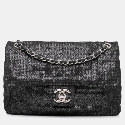 Pre-owned Chanel Black Maxi Hidden Sequins Mesh Flap
