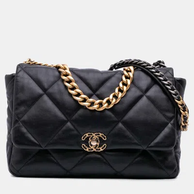 Pre-owned Chanel Black Maxi Lambskin 19 Flap