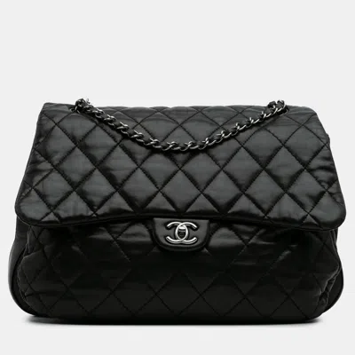 Pre-owned Chanel Black Maxi Quilted Lambskin 3 Flap