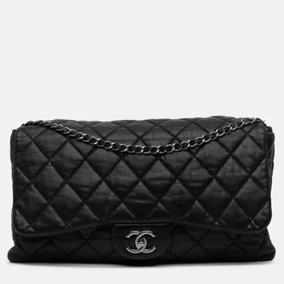 Pre-owned Chanel Black Maxi Quilted Lambskin 3 Flap