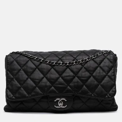 Pre-owned Chanel Black Maxi Quilted Lambskin 3 Flap