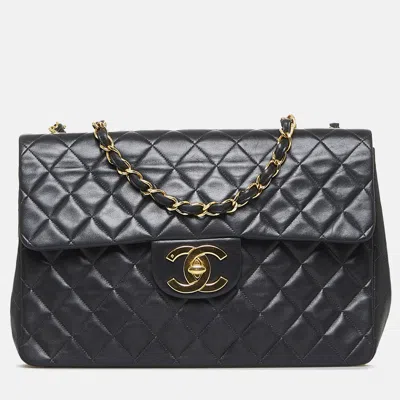 Pre-owned Chanel Black Maxi Xl Classic Lambskin Single Flap