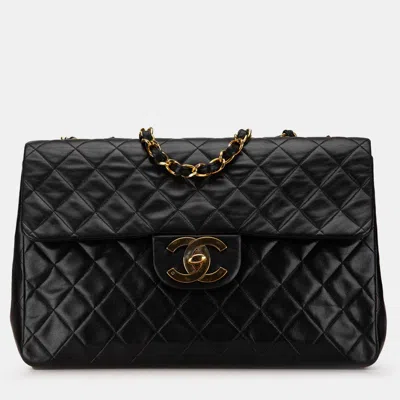 Pre-owned Chanel Black Maxi Xl Classic Lambskin Single Flap