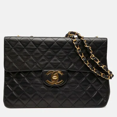 Pre-owned Chanel Black Maxi Xl Classic Lambskin Single Flap