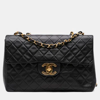 Pre-owned Chanel Black Maxi Xl Classic Lambskin Single Flap