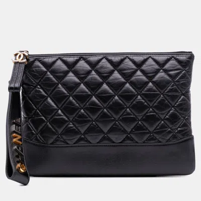 Pre-owned Chanel Black Medium Aged Calfskin Gabrielle O Case Clutch