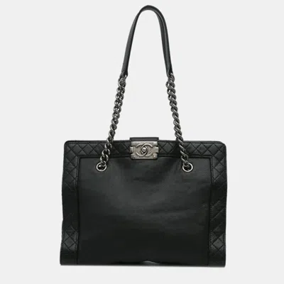 Pre-owned Chanel Black Medium Calfskin Boy Reverso Shopping Tote