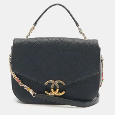 Pre-owned Chanel Black Medium Caviar Paris Cuba Thread Around Flap