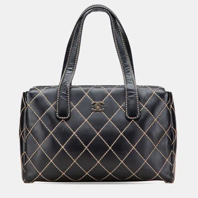 Pre-owned Chanel Black Medium Cc Calfskin Wild Stitch Tote