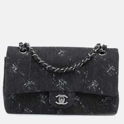 Pre-owned Chanel Black Medium Denim Double Flap