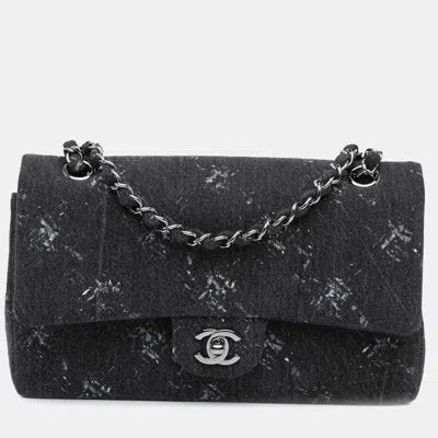 Pre-owned Chanel Black Medium Denim Double Flap